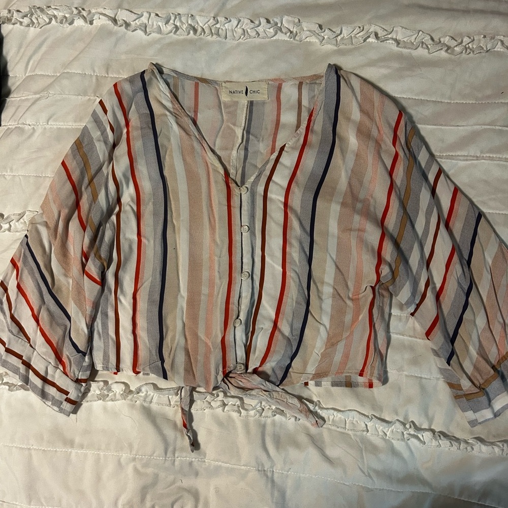 Native Chic Striped Tie Crop